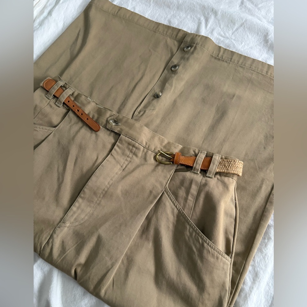 Classic Khaki Skirt Skirt with Braided Brown Belt Size 18 see photos for fit